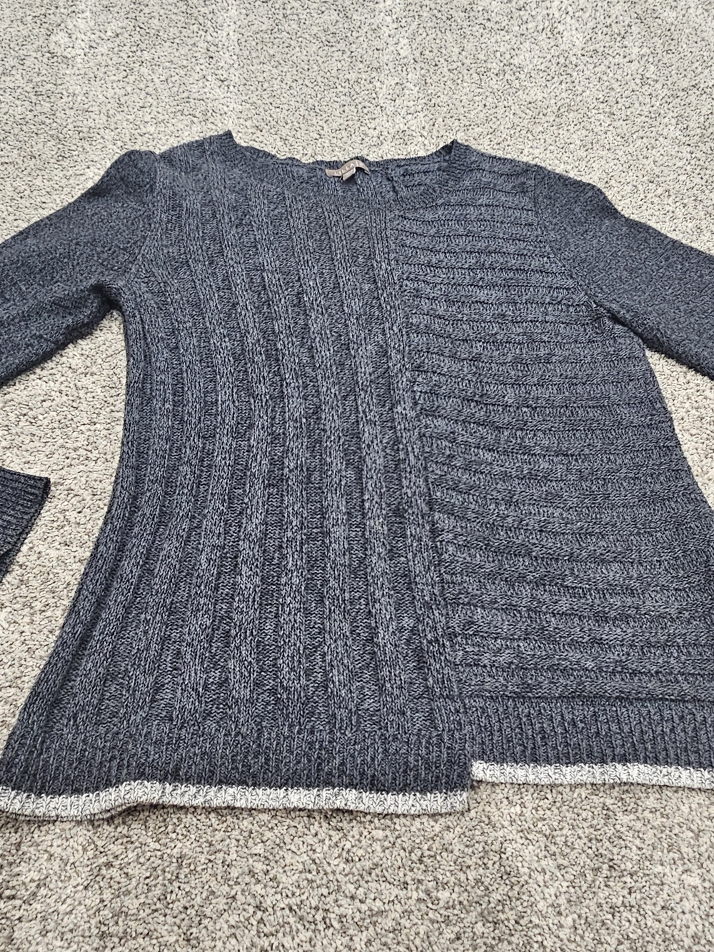 Lilla P Charcoal Mixed-Rib Crewneck Sweater with Cream Trim